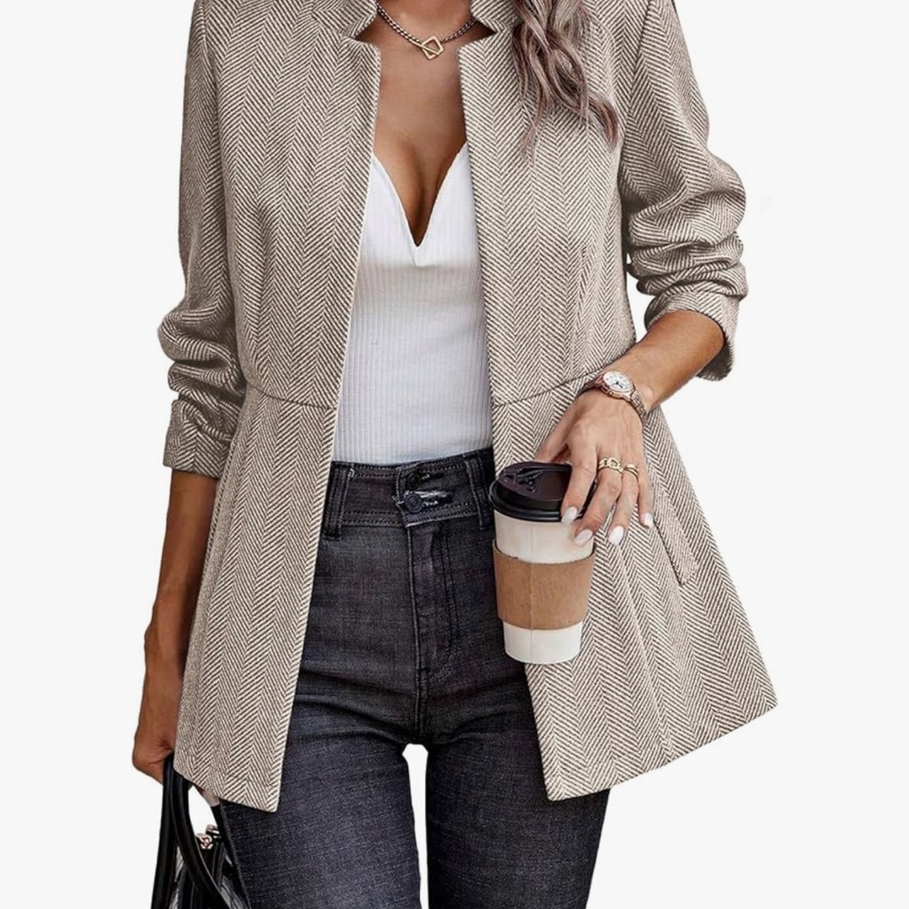 Women's Beige Herringbone Jacket